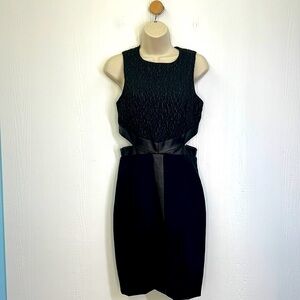 Nicole Miller - Black Lamb Leather Cut Out Sleeveless Midi Dress Size 4
